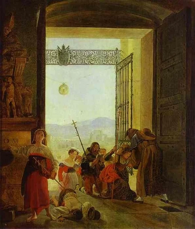 Pellegrini all'ingresso della Basilica Lateranense, 1825